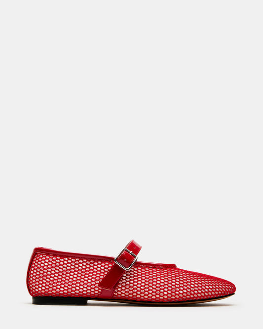 Steve Madden DREAMING Red Mesh Women's Mary Jane Flats
