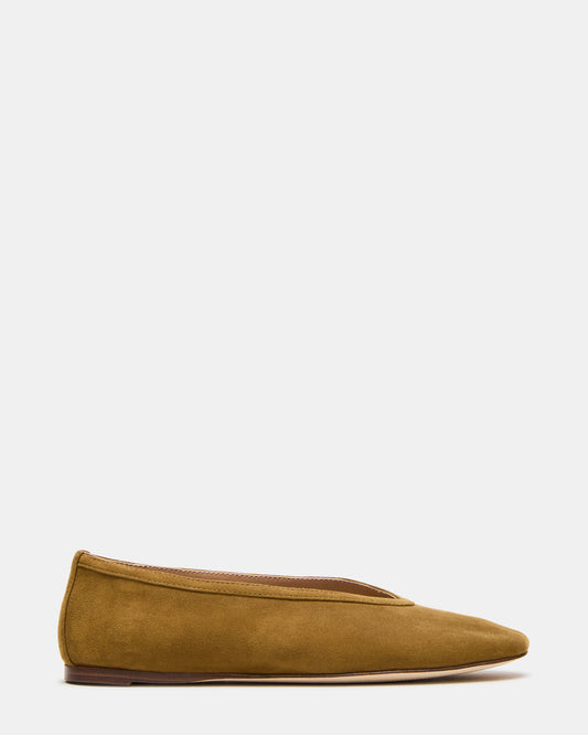 Steve Madden LENI Mustard Suede Square-Toe Ballet Women's Flat