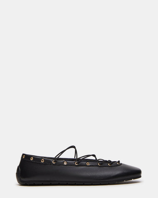 Steve Madden POINTE Black Leather Women's Ballet Square-Toe Flat