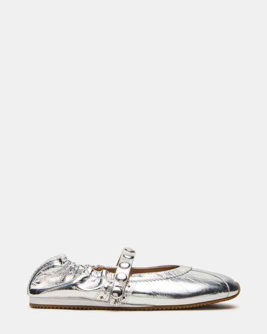 Steve Madden ANAYA Silver Leather Studs Mary Jane Ballet Women's Flat