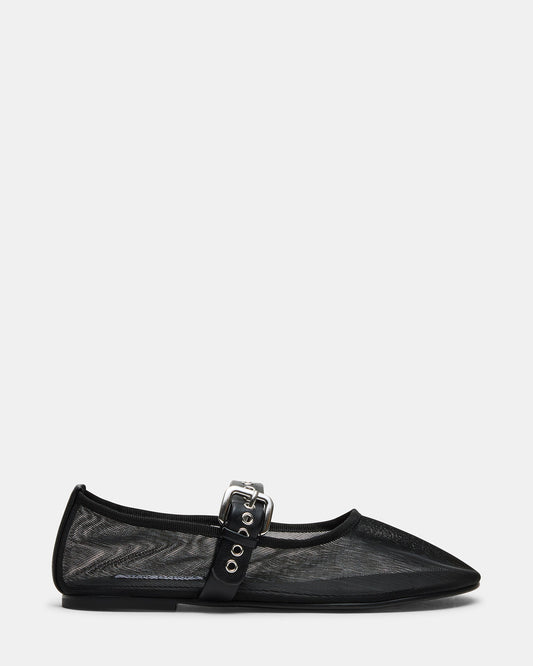 Steve Madden MITSY Black/Black Mary Jane Mesh Ballet Women's Flat