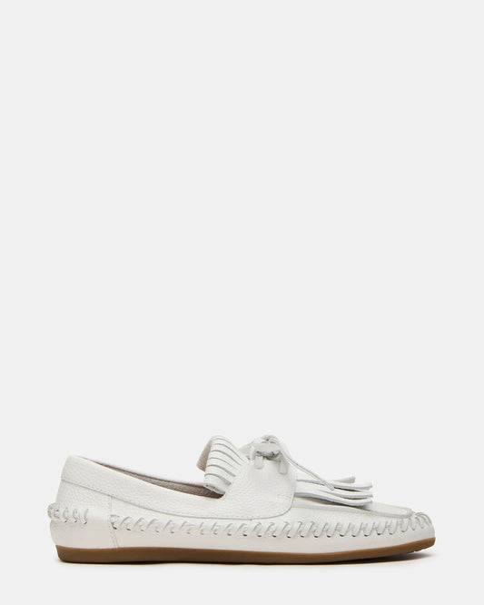 Steve Madden SAMUAL White Leather Fringe Boat Women's Loafer