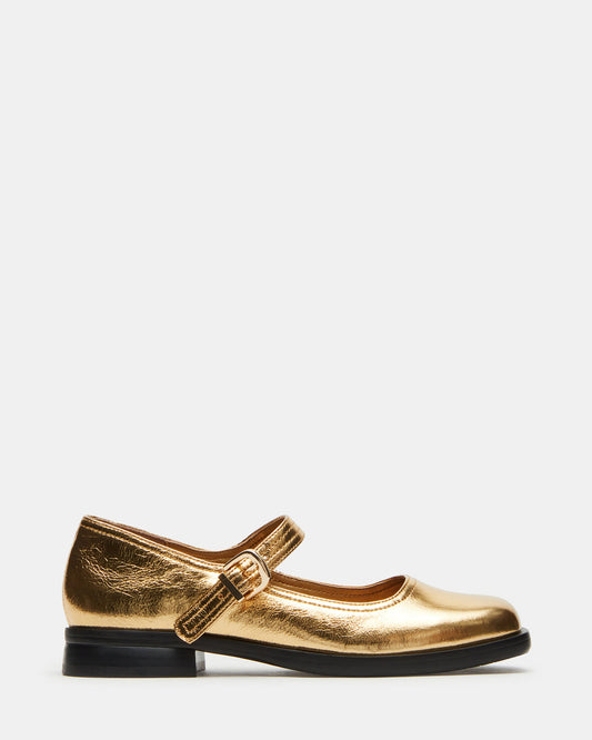 Steve Madden DELANCY Gold Leather Women's Mary Jane Flats