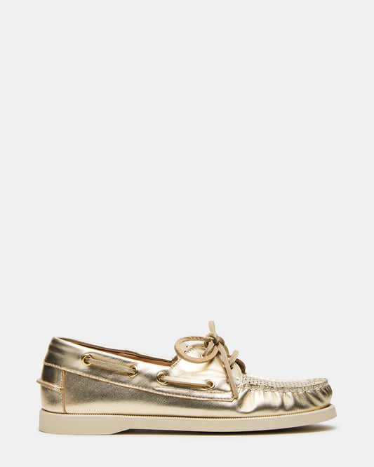 Steve Madden SAIL Gold Leather Flat Loafer | Women's Loafers