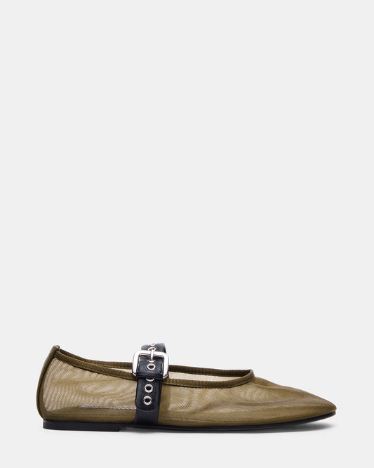 Steve Madden MITSY Olive/Black Mary Jane Mesh Ballet Women's Flat