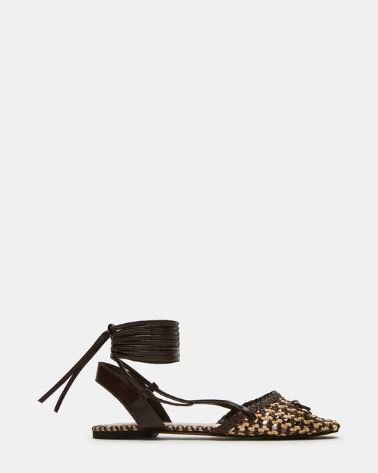 Steve Madden GOSSAMER Brown Leather Women's Woven Lace-Up Ballet Flat