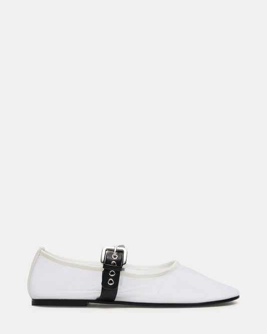Steve Madden MITSY White/Black Mary Jane Mesh Ballet Women's Flat