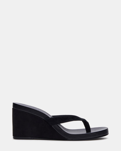Steve Madden PLAYING Black Suede Thong Wedge Women's Sandal
