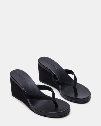 Steve Madden PLAYING Black Suede Thong Wedge Women's Sandal