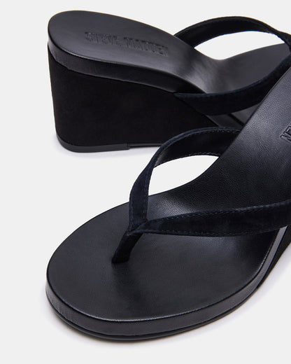 Steve Madden PLAYING Black Suede Thong Wedge Women's Sandal