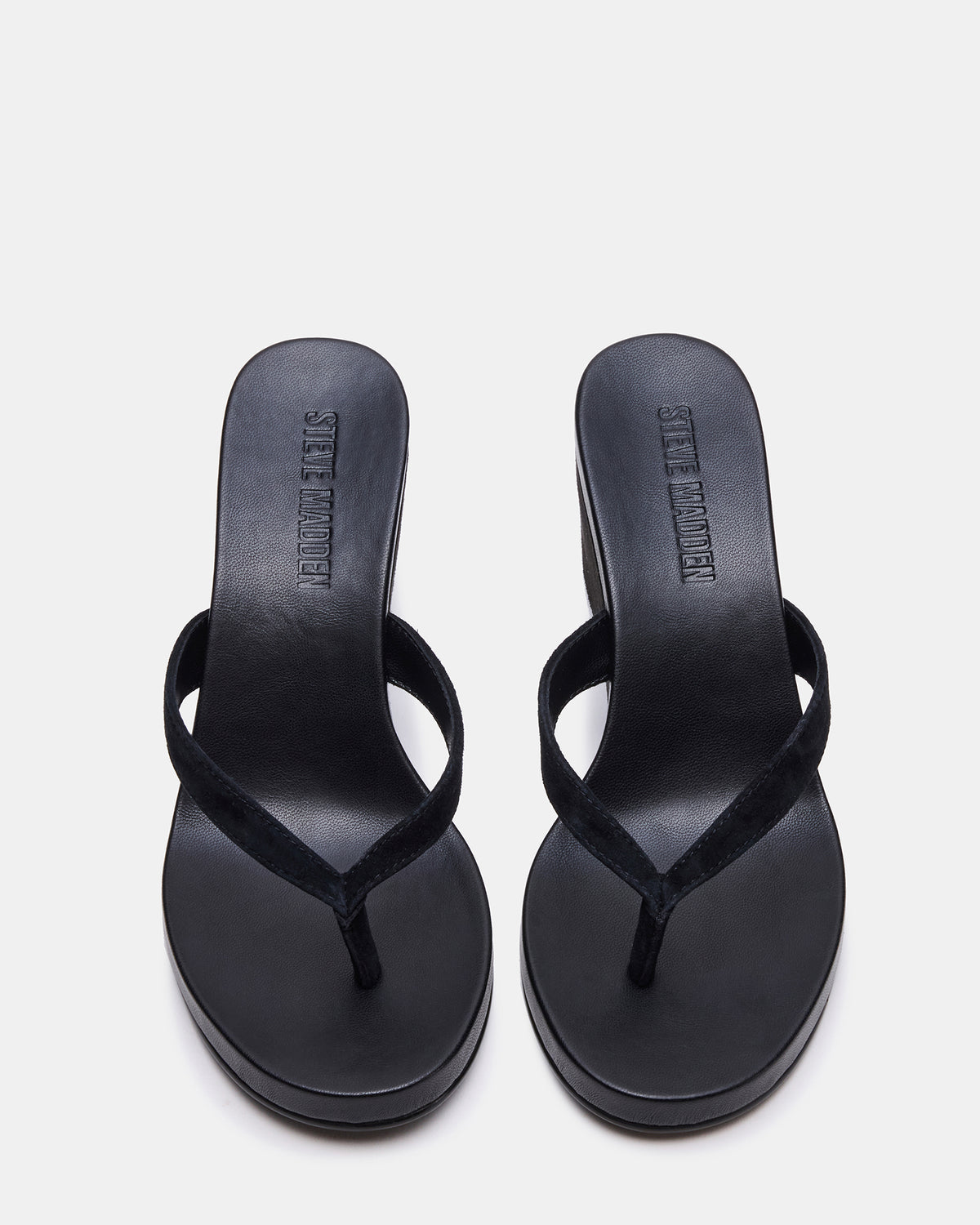 Steve Madden PLAYING Black Suede Thong Wedge Women's Sandal