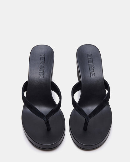 Steve Madden PLAYING Black Suede Thong Wedge Women's Sandal