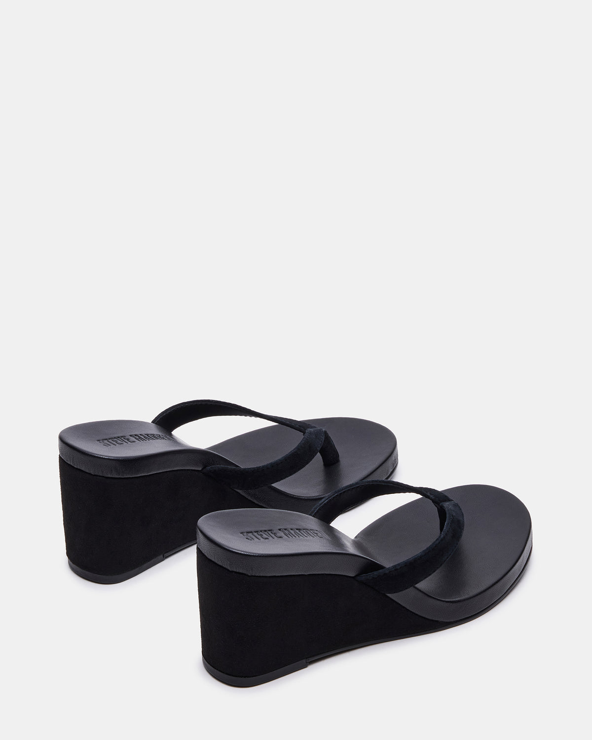 Steve Madden PLAYING Black Suede Thong Wedge Women's Sandal