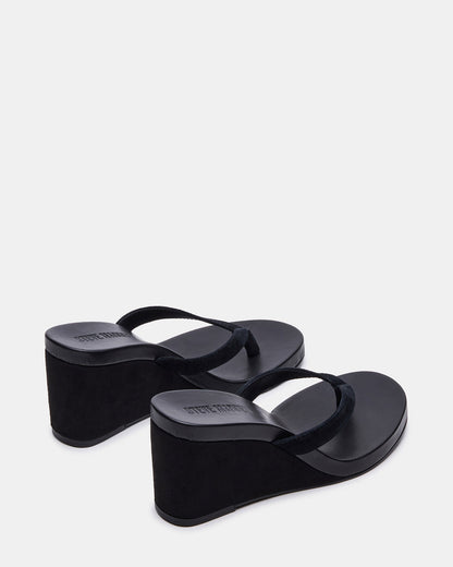 Steve Madden PLAYING Black Suede Thong Wedge Women's Sandal