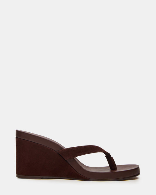Steve Madden PLAYING Brown Suede Thong Wedge Women's Sandal