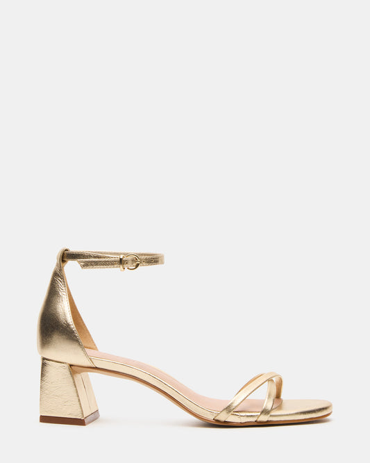 Steve Madden RAE Gold Leather Strappy Block Heel Women's Sandal