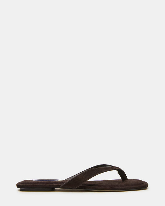 Steve Madden TRELLA Brown Suede Square-Toe Thong Women's Sandal