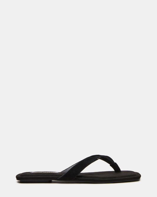 Steve Madden TRELLA Black Suede Square-Toe Thong Women's Sandal