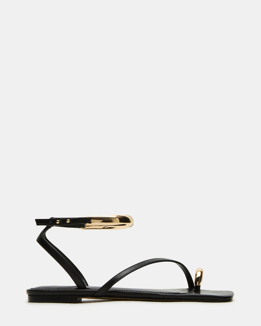 Steve Madden ODYSSEY Black Leather Strappy Square-Toe Women Sandal