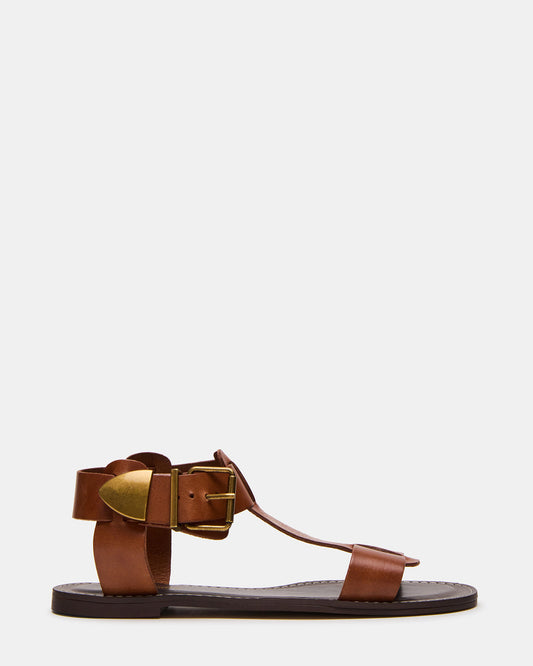Steve Madden BRAZINN Tan Leather Strappy Flat Sandal Women's Sandal