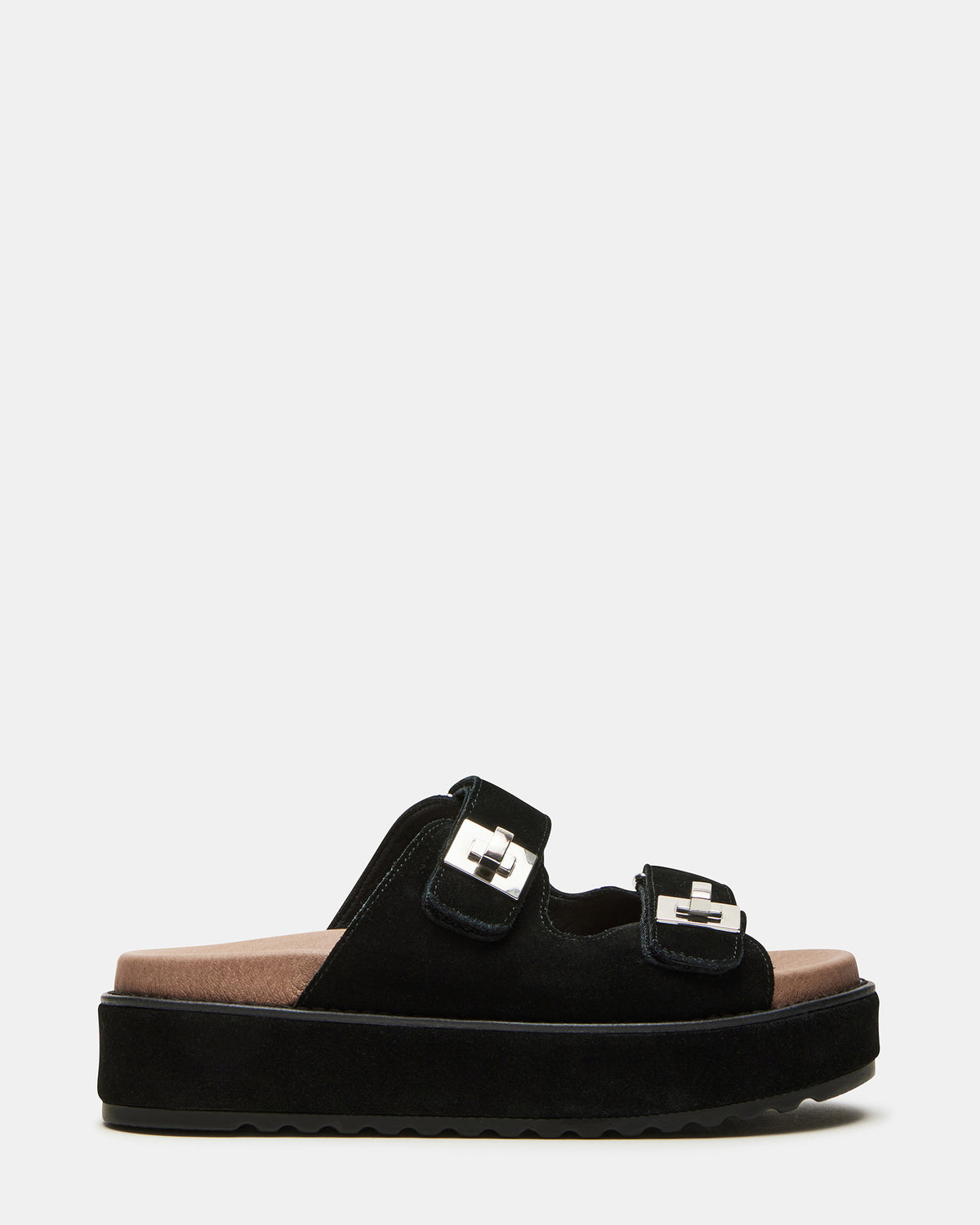 Steve Madden BIGSCHMONA Black/Black Suede Women's Platform Slide Sandal