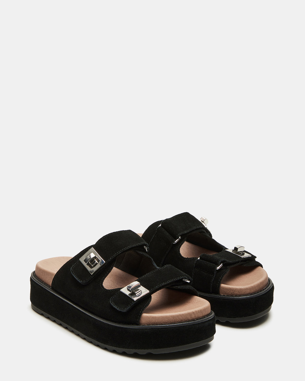 Steve Madden BIGSCHMONA Black/Black Suede Women's Platform Slide Sandal