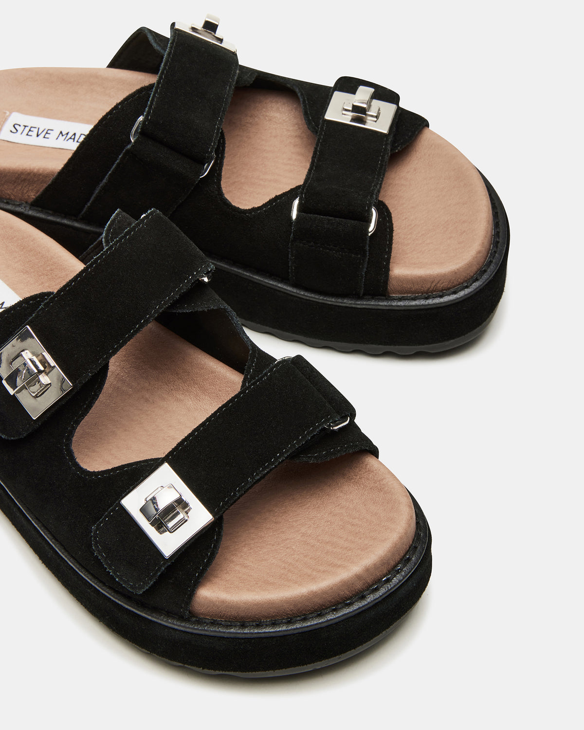 Steve Madden BIGSCHMONA Black/Black Suede Women's Platform Slide Sandal