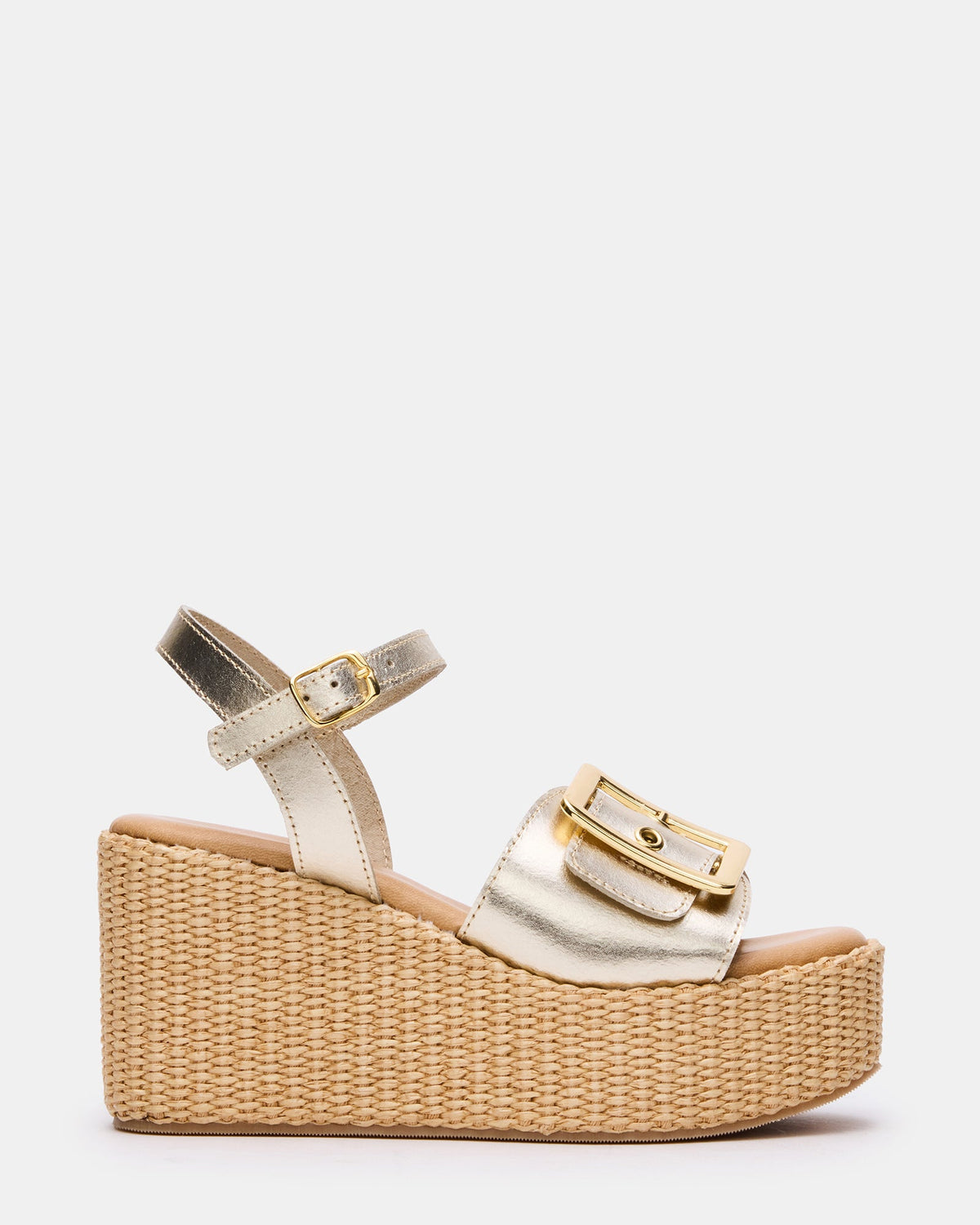 Steve Madden CIDER Gold Leather Platform Wedge Women's Sandal