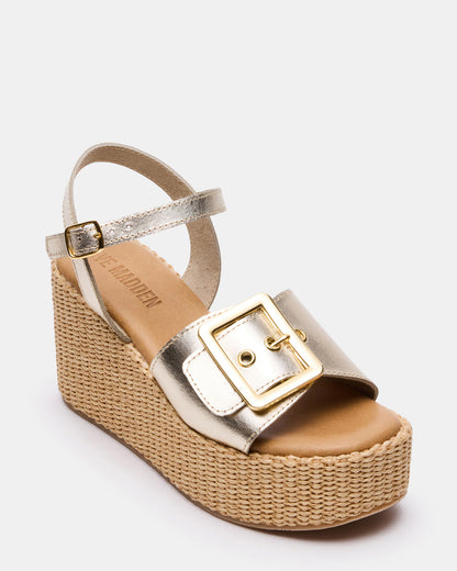 Steve Madden CIDER Gold Leather Platform Wedge Women's Sandal