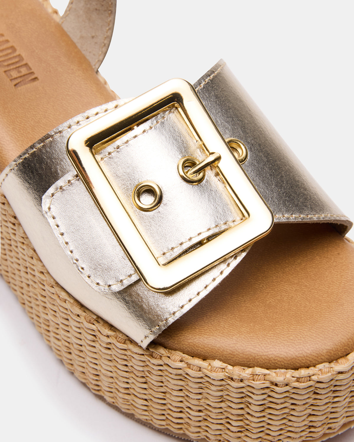 Steve Madden CIDER Gold Leather Platform Wedge Women's Sandal