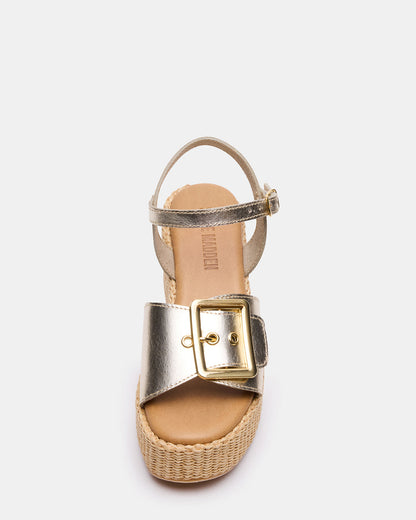 Steve Madden CIDER Gold Leather Platform Wedge Women's Sandal