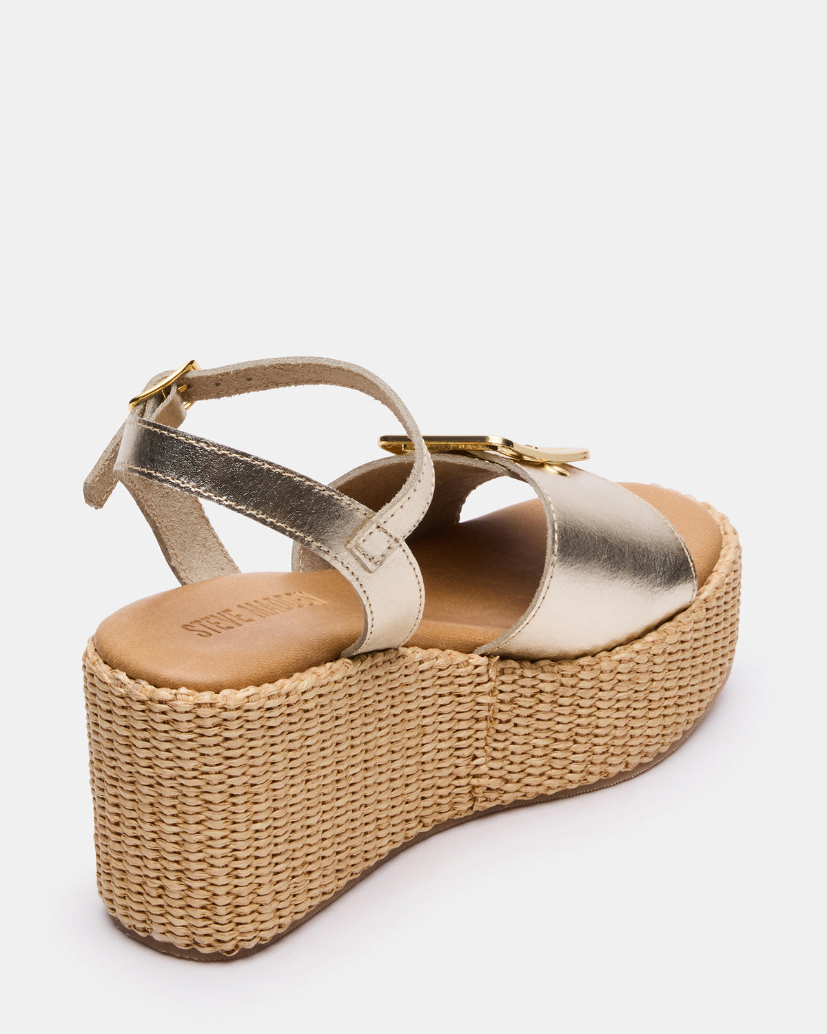 Steve Madden CIDER Gold Leather Platform Wedge Women's Sandal