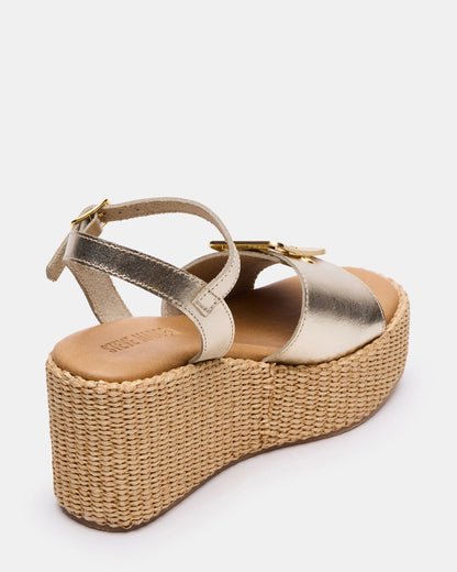 Steve Madden CIDER Gold Leather Platform Wedge Women's Sandal