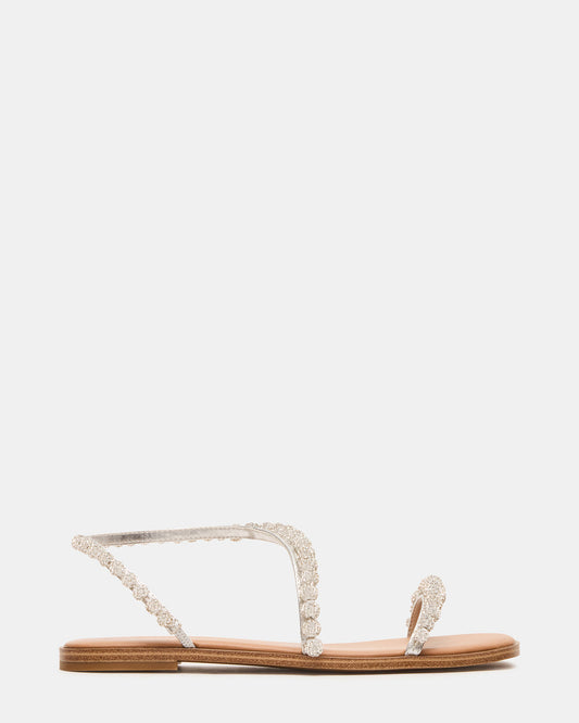 Steve Madden KINDRED Silver Multi Strappy Rhinestone Flat Women's Sandal