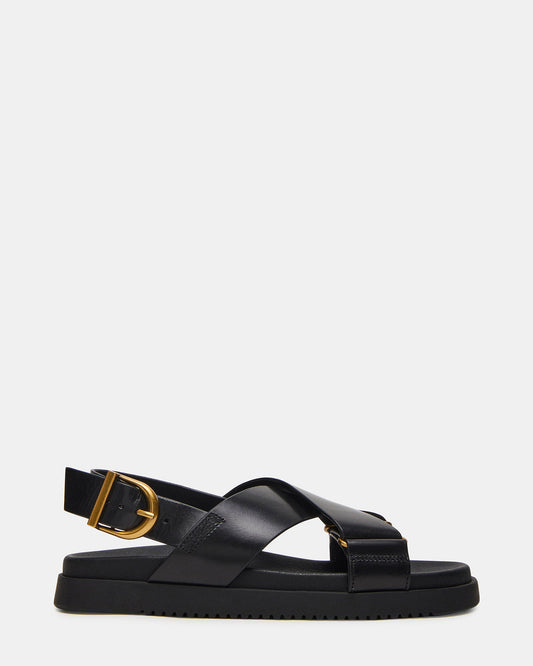 Steve Madden DONELLI Black Leather Strappy Footbed Women's Sandal