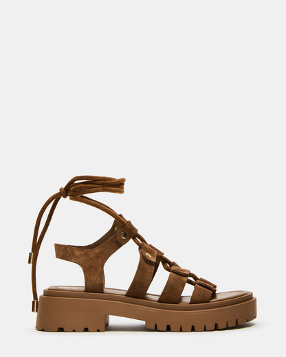 Steve Madden LYRIAN Cognac Suede Platform Lace-Up Strappy Women's Sandal