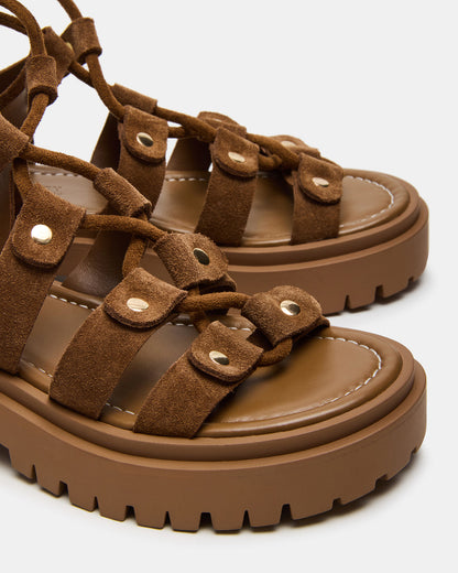 Steve Madden LYRIAN Cognac Suede Platform Lace-Up Strappy Women's Sandal