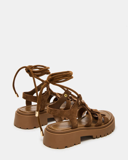 Steve Madden LYRIAN Cognac Suede Platform Lace-Up Strappy Women's Sandal