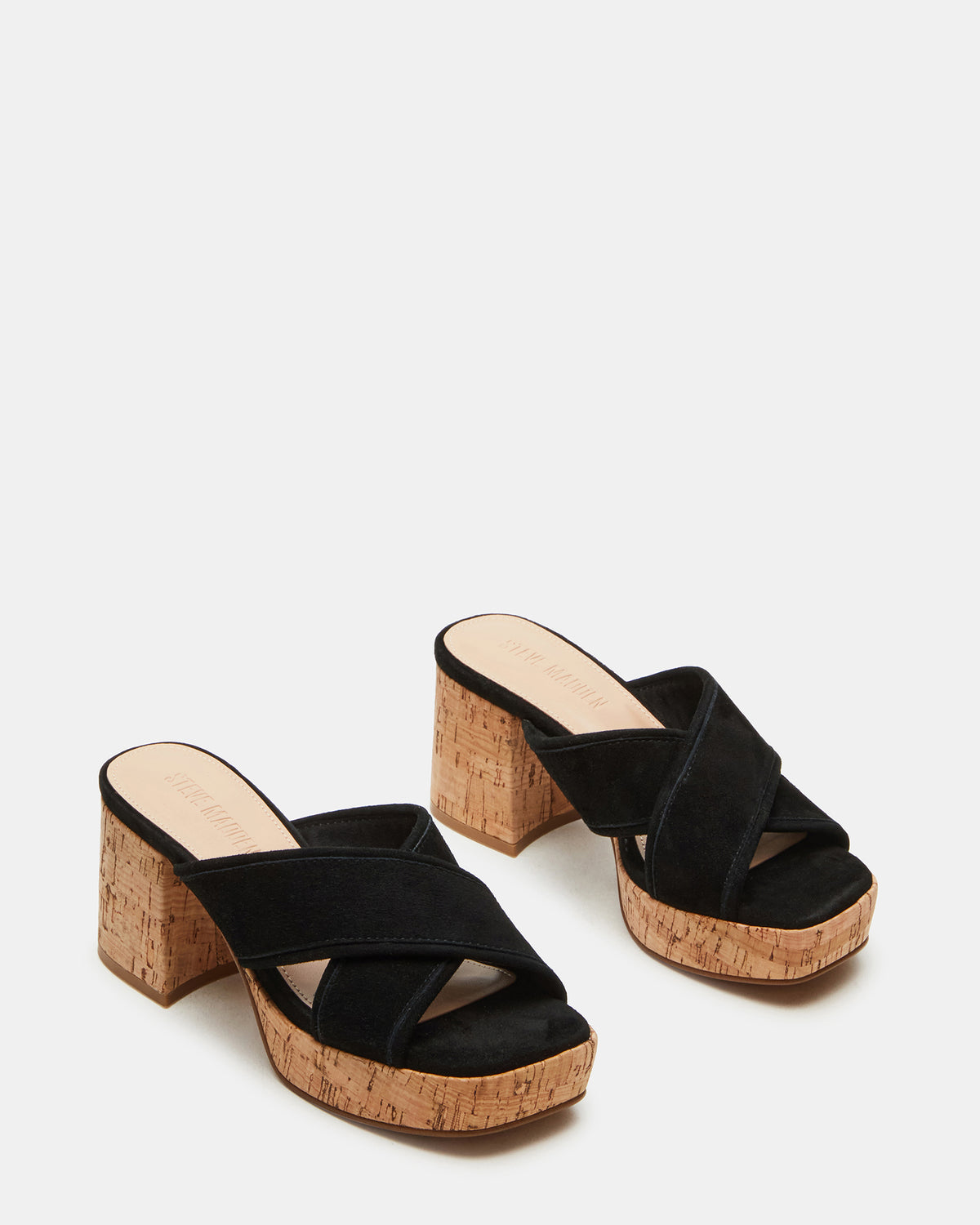 Steve Madden MARSDEN Black Suede Women's Platform Square-Toe Mule Sandal