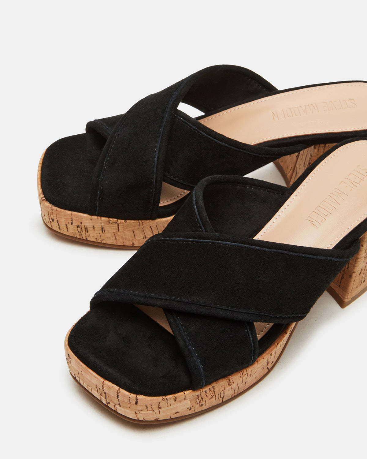 Steve Madden MARSDEN Black Suede Women's Platform Square-Toe Mule Sandal
