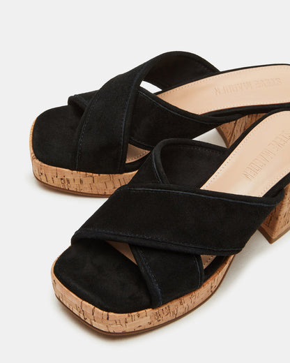 Steve Madden MARSDEN Black Suede Women's Platform Square-Toe Mule Sandal