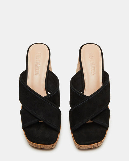 Steve Madden MARSDEN Black Suede Women's Platform Square-Toe Mule Sandal
