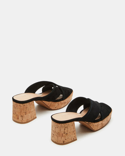 Steve Madden MARSDEN Black Suede Women's Platform Square-Toe Mule Sandal