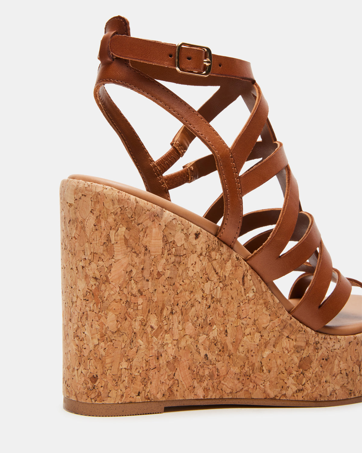 Steve Madden COZETTE Tan Leather Women's Platform Square-Toe Wedge Sandal