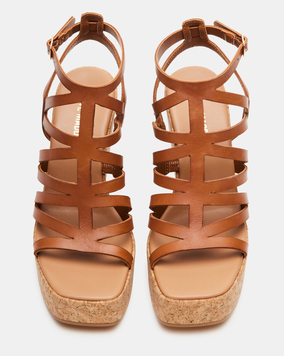 Steve Madden COZETTE Tan Leather Women's Platform Square-Toe Wedge Sandal