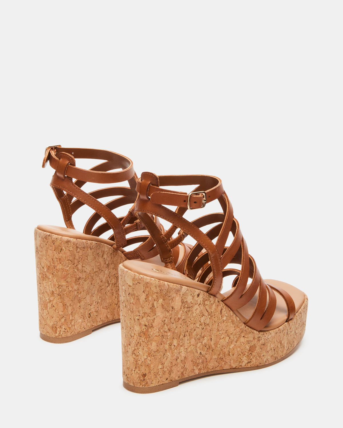 Steve Madden COZETTE Tan Leather Women's Platform Square-Toe Wedge Sandal
