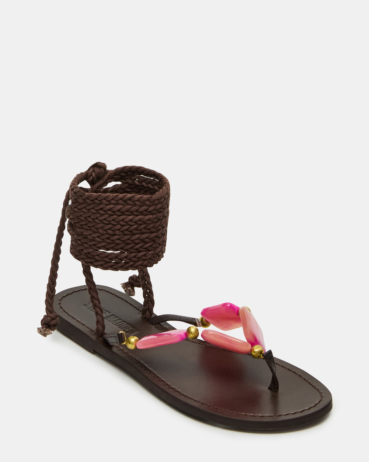 Steve Madden TASHA Pink Multi Strappy Lace-Up Flat Women's Sandal