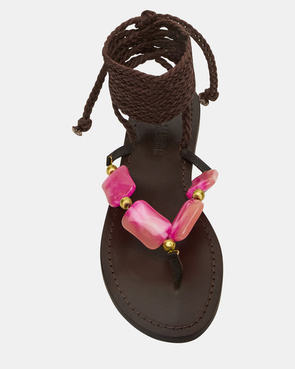 Steve Madden TASHA Pink Multi Strappy Lace-Up Flat Women's Sandal
