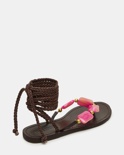 Steve Madden TASHA Pink Multi Strappy Lace-Up Flat Women's Sandal