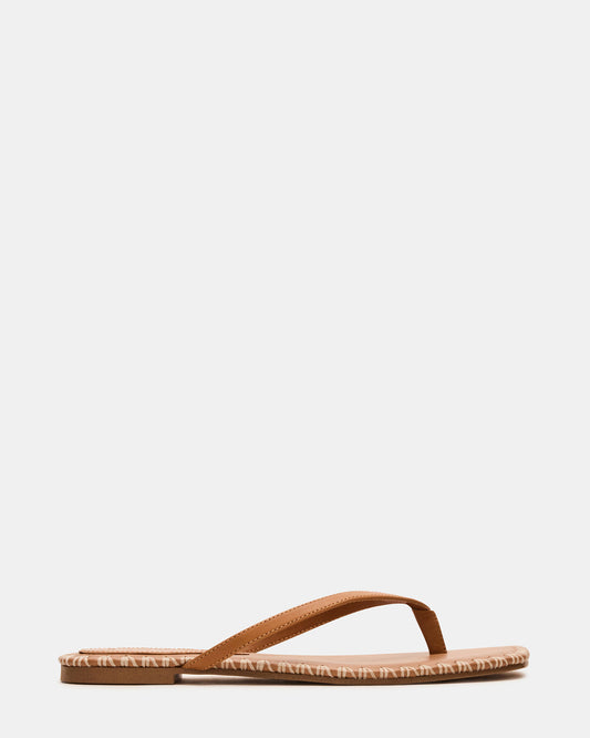 Steve Madden MARELLA Cognac Leather Women's Thong Square-Toe Sandal